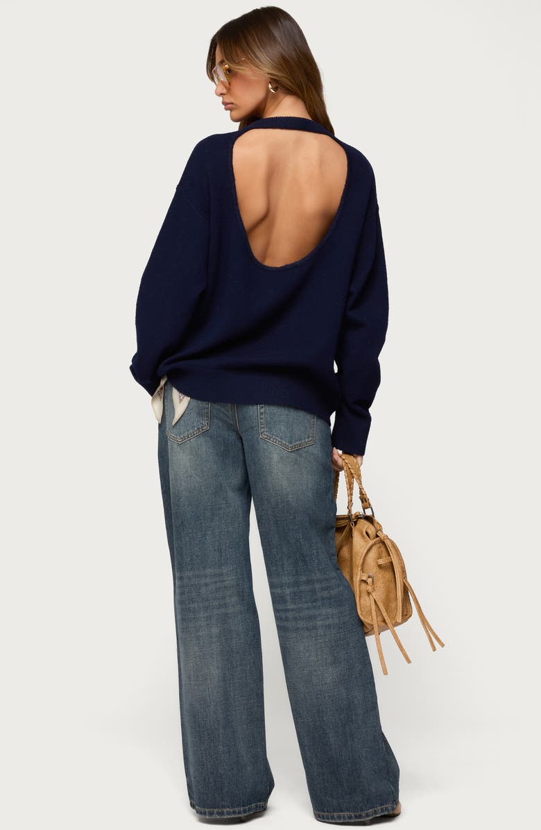 EDIKTED Ximenia Cutout Back Sweater, Alternate, color, Navy