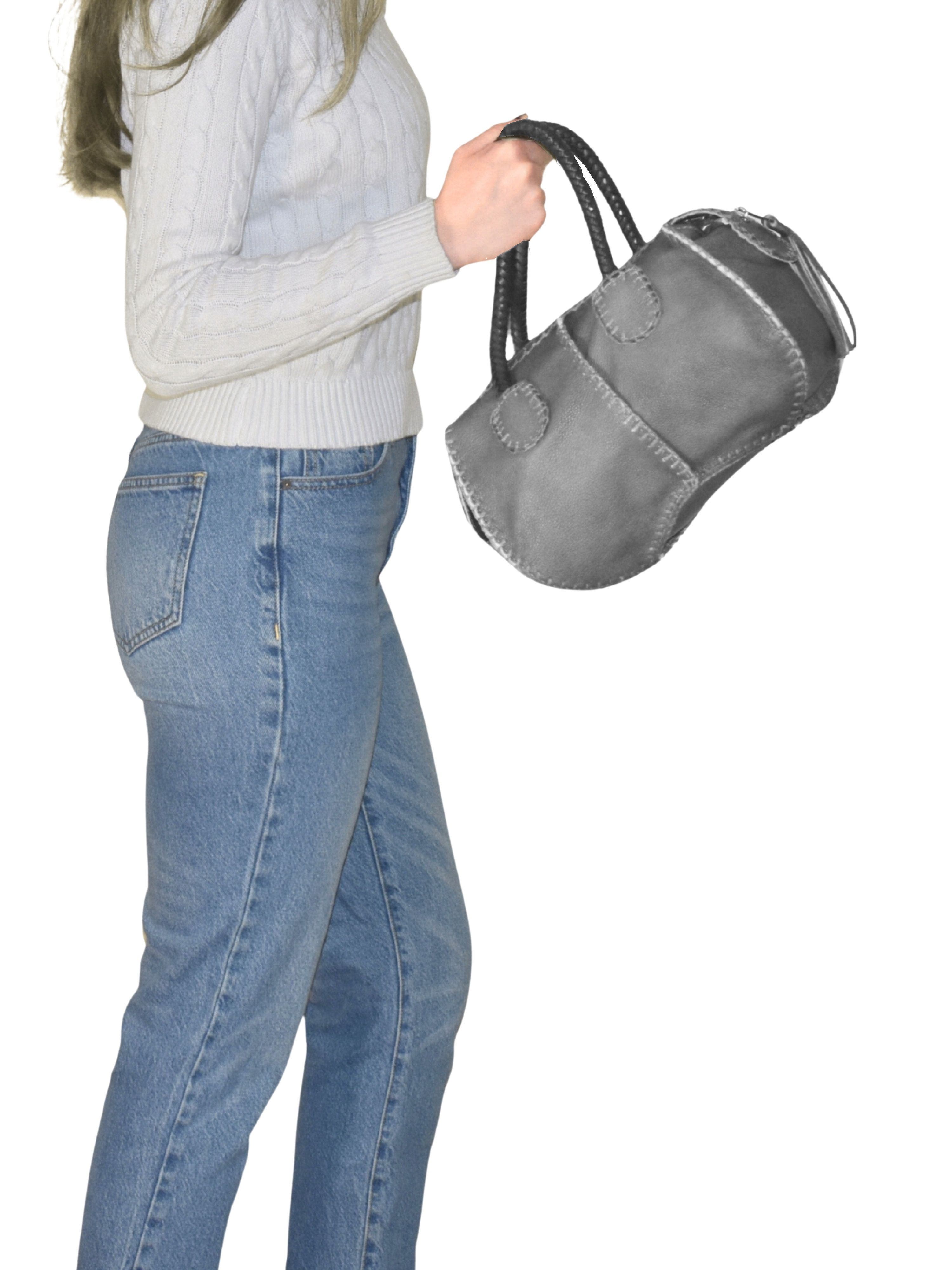 Carlos Falchi Mini Barrel Top Grain Leather Bag, Alternate, color, Roman Chrome