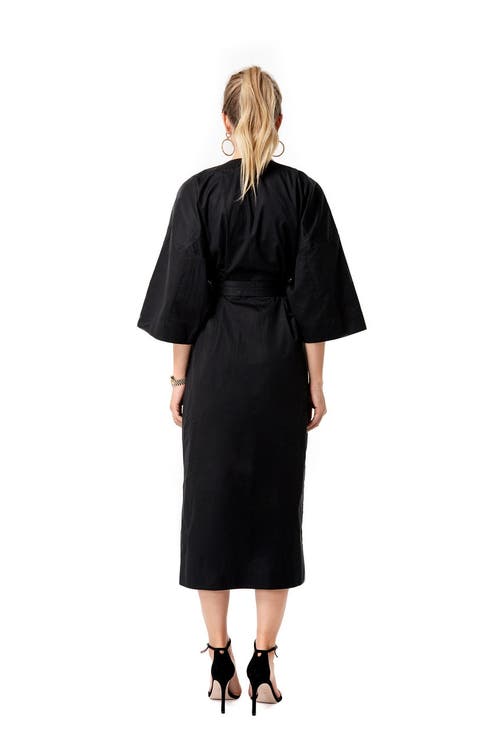 Accouchée Amaterasu Tie Belt Maternity/nursing Wrap Midi Dress In Black