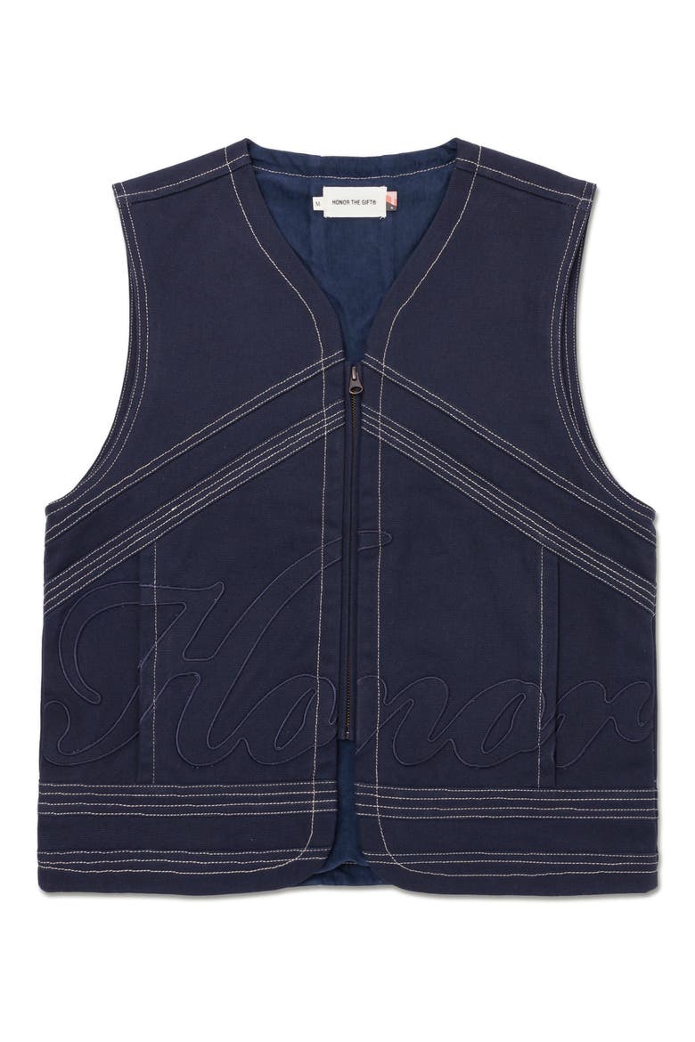 Logo Appliqué Cotton Canvas Riding Vest, Main, color, NAVY
