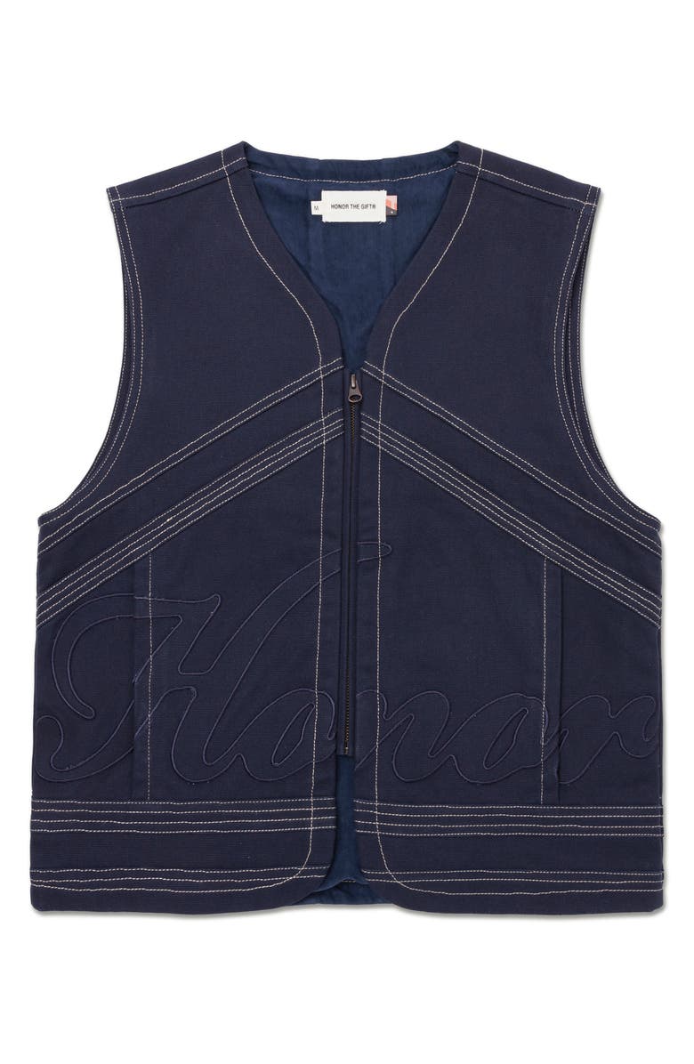 HONOR THE GIFT Logo Appliqué Cotton Canvas Riding Vest, Main, color, Navy