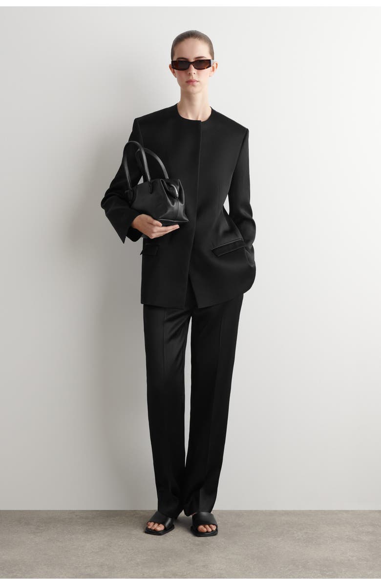 COS Tailored Satin Straight-leg Trousers, Main, color, Black