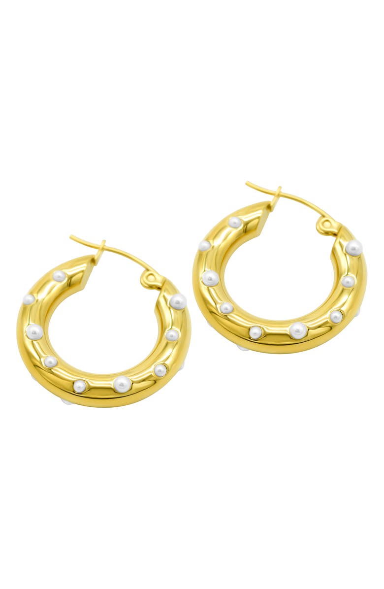 Adornia Water Resistant Imitation Pearl Hoop Earrings, Main, color,