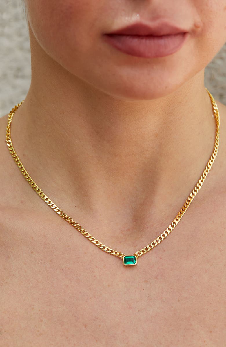 SAVVY CIE JEWELS 18K Gold Plated Sterling Silver Simulated Emerald Necklace, Alternate, color, Green
