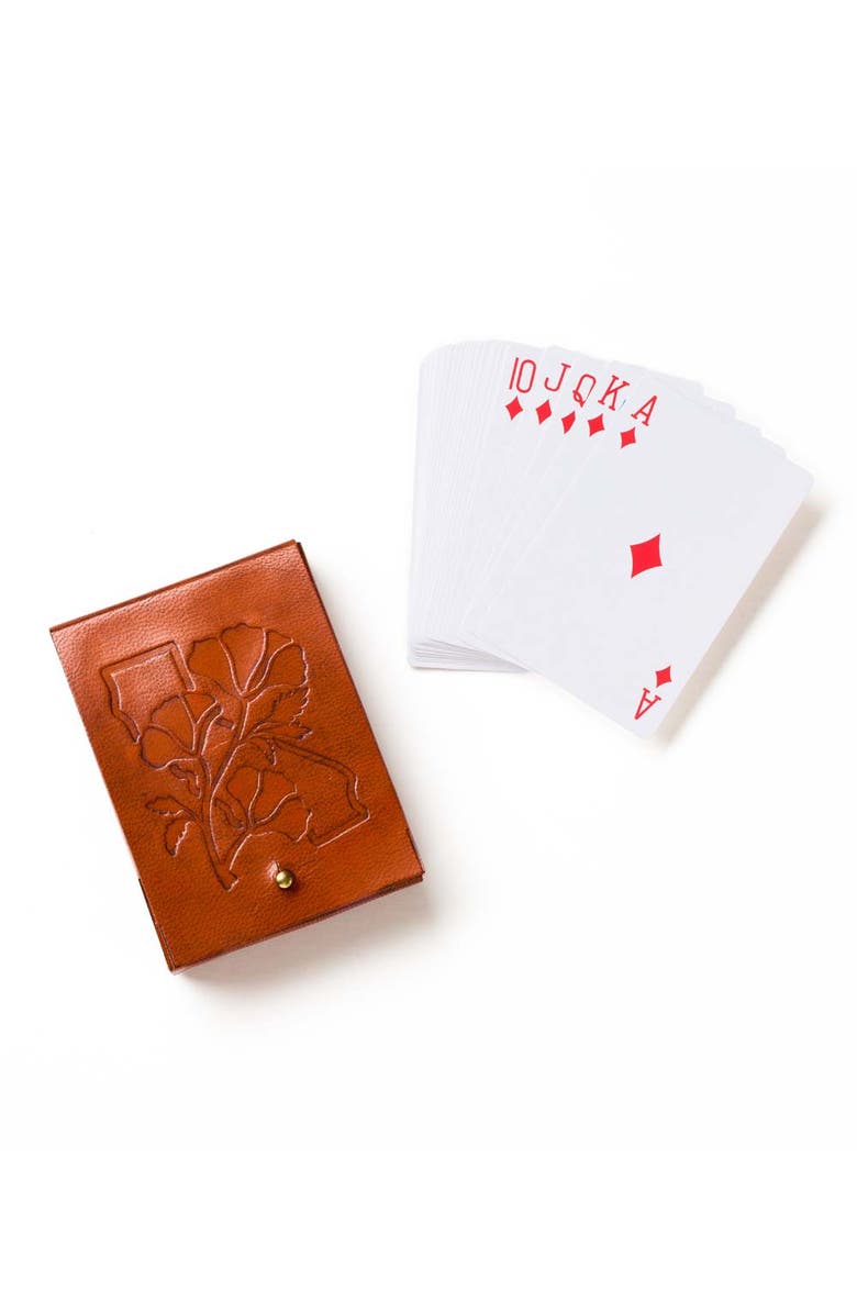 Matr Boomie California Poppy Leather Playing Cards Set, Alternate, color, Red