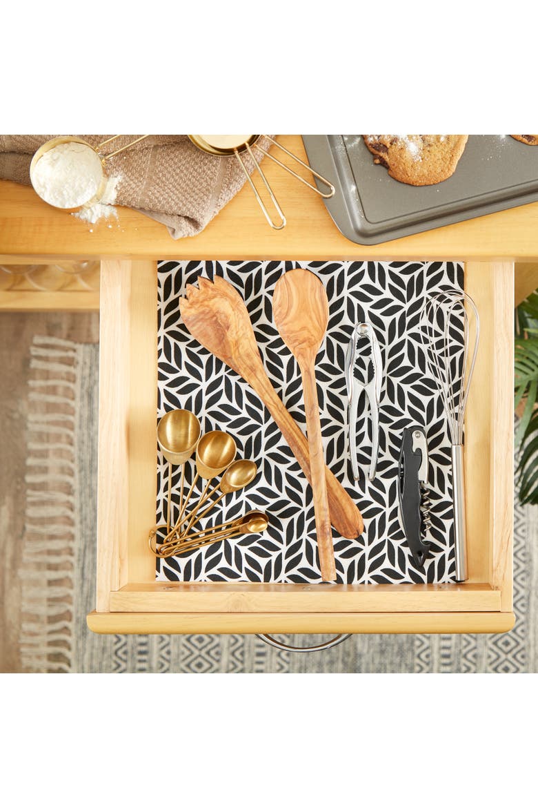 Abstract Leaf Print Reusable Shelf Liner Set/2, Alternate, color, Black