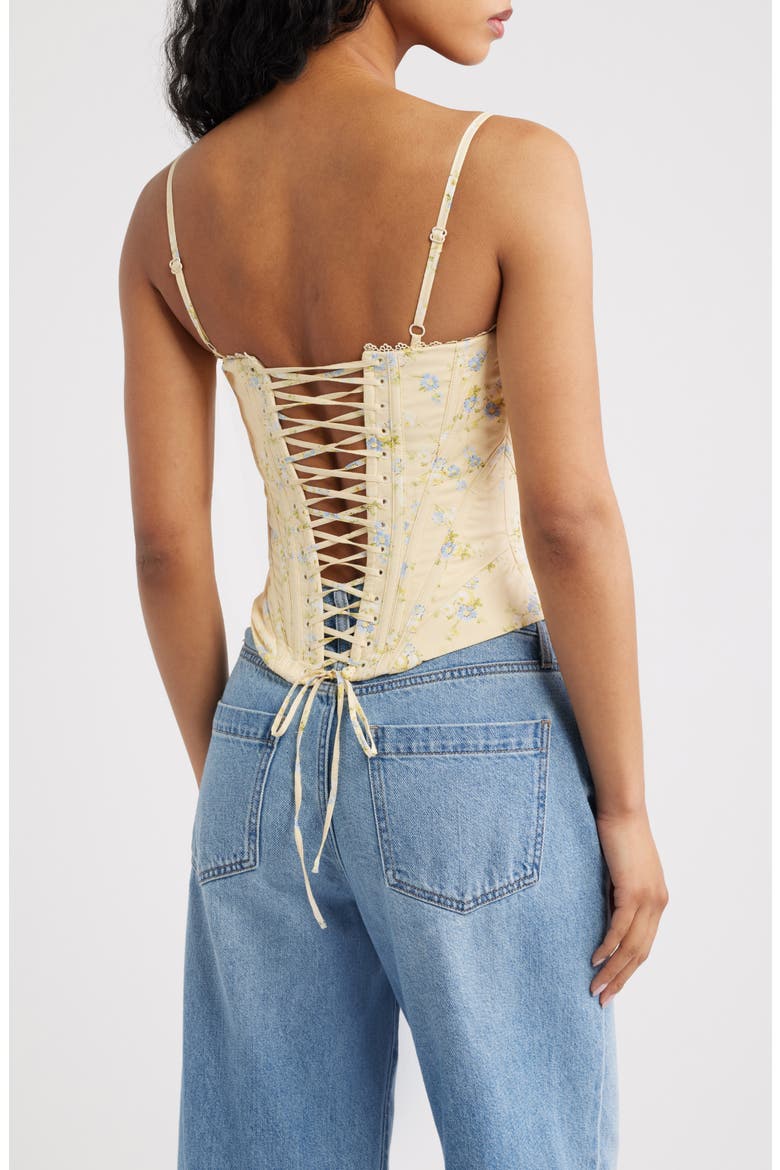 Cadie Lemon Floral Stretch Cotton Corset Top, Alternate, color, LEMON FLORAL