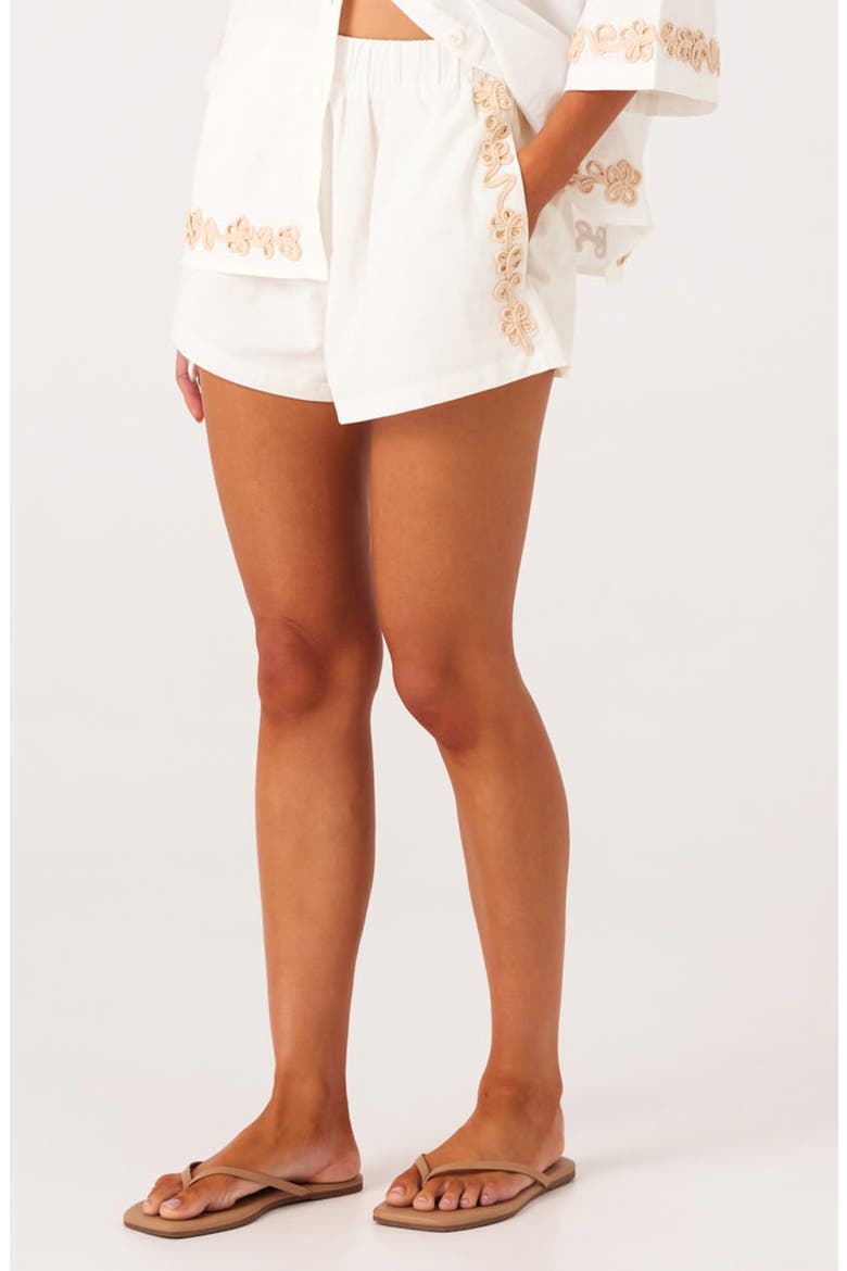 Ines 2.0 Floral Embroidered Linen & Cotton Blend Shorts, Alternate, color, WHITE