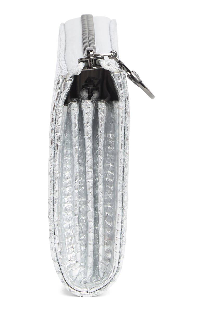 Longchamp Quarter Zip Snake Embossed Wallet, Alternate, color, Silver