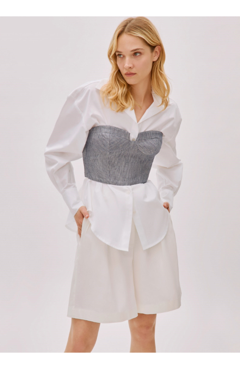 Labeca London Storm Striped Linen-Blend Bustier Top, Alternate, color, Blue