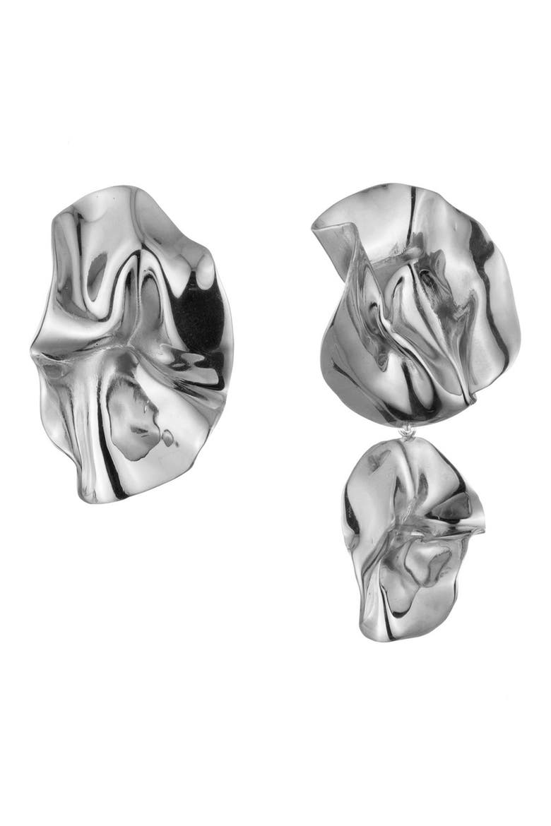 Mismatched Fold Earrings, Main, color, STERLING SILVER