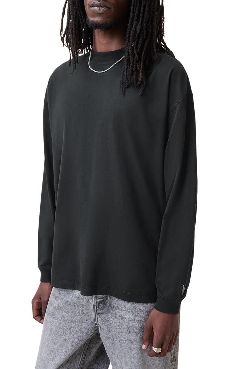 AllSaints Finn Oversize Long Sleeve Mock Neck Cotton T-Shirt, Alternate, color, 