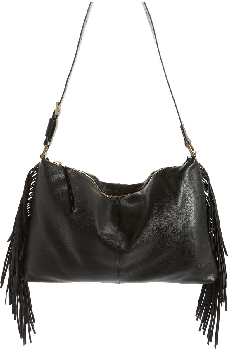 AllSaints Edbury Fringe Leather Shoulder Bag, Main, color,