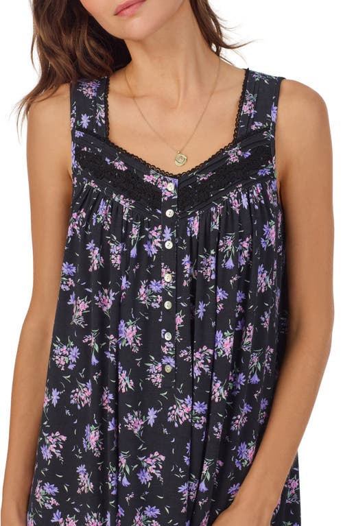 Eileen West Sleeveless Short Jersey Chemise In Black Print