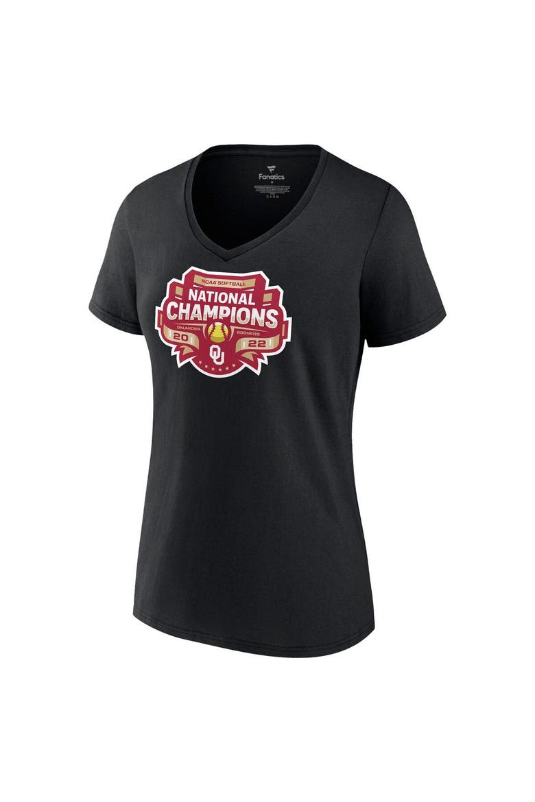 Women's Fanatics Branded Black Oklahoma Sooners 2022 NCAA Softball Women's College World Series Champions Strike V-Neck T-Shirt, Alternate, color, Black