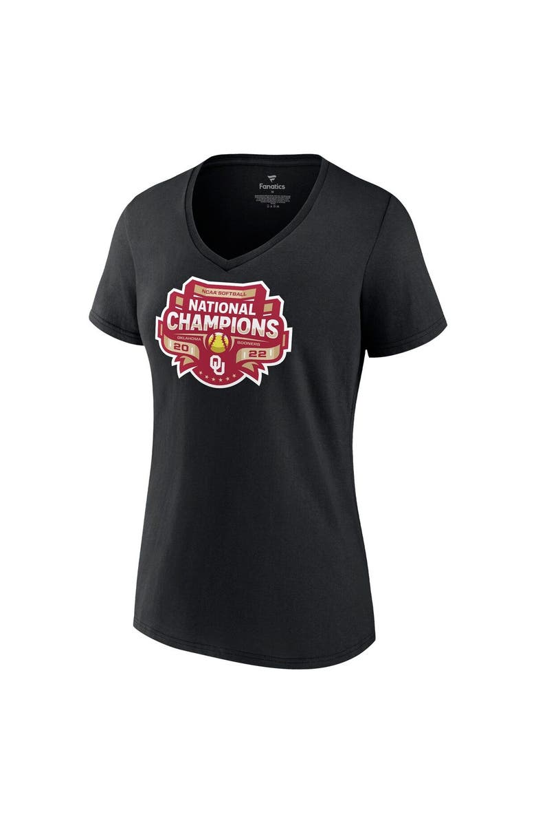 FANATICS Women's Fanatics Branded Black Oklahoma Sooners 2022 NCAA Softball Women's College World Series Champions Strike V-Neck T-Shirt, Alternate, color,
