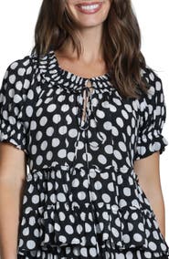 APNY Tiered Ruched Tie Neck Top