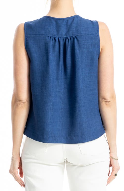 Max Studio Pintuck Crinkle Sleeveless Top In Blue