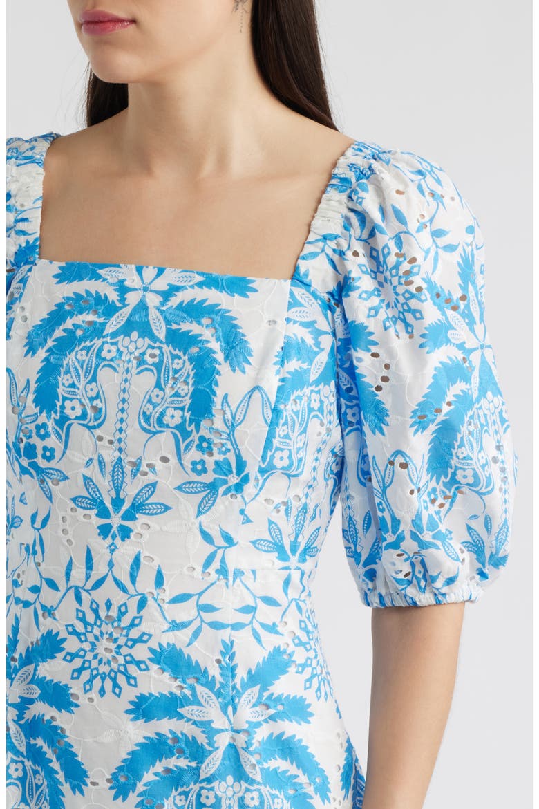 Eyelet Puff Sleeve Minidress, Alternate, color, CRISPT WHITE/ SEAPORT