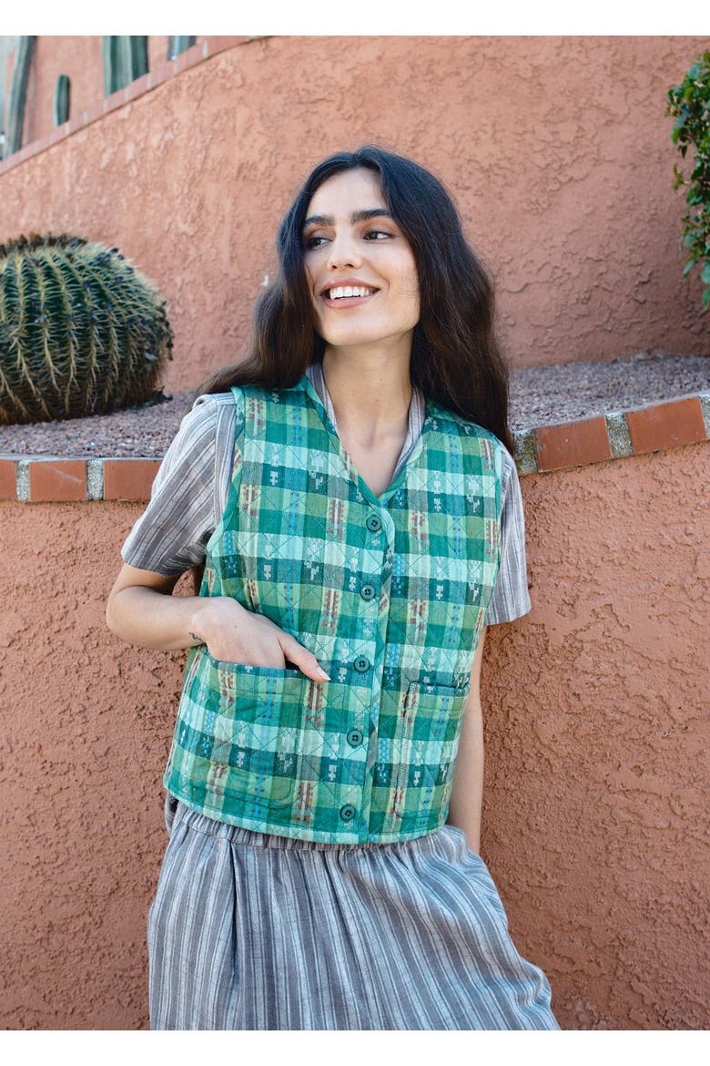 Quilted and Reversible Vest, Alternate, color, Garden