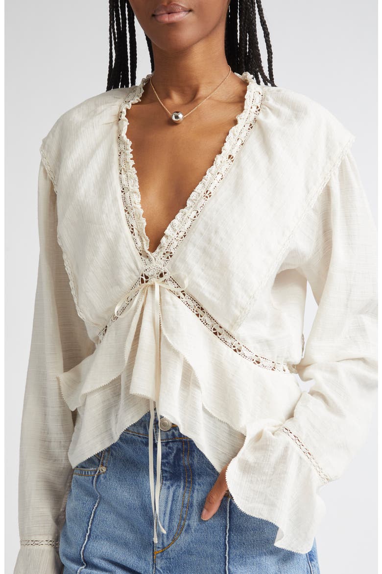 Damienne Cotton & Linen Blend Peplum Top, Alternate, color, ECRU