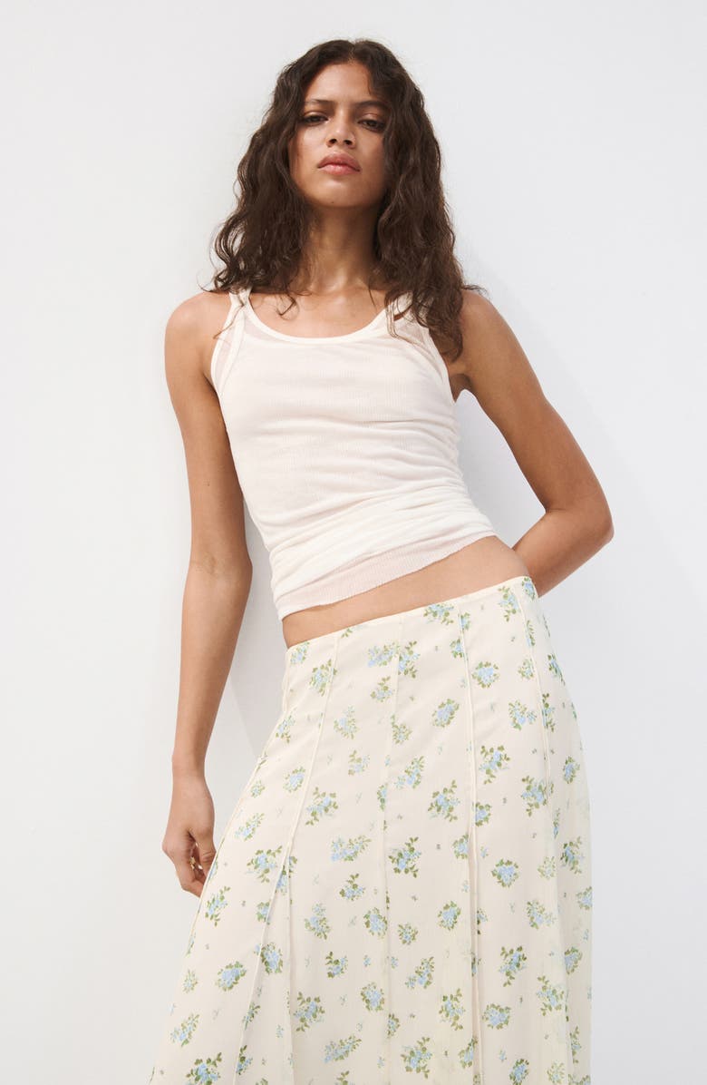 MANGO Falda Godet Pleat Skirt, Alternate, color, Off White