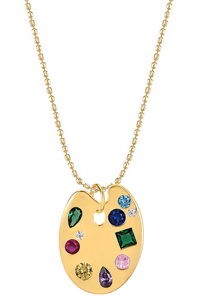 GABI RIELLE Multi Cubic Zirconia Palette Pendant Necklace, Main, color, 