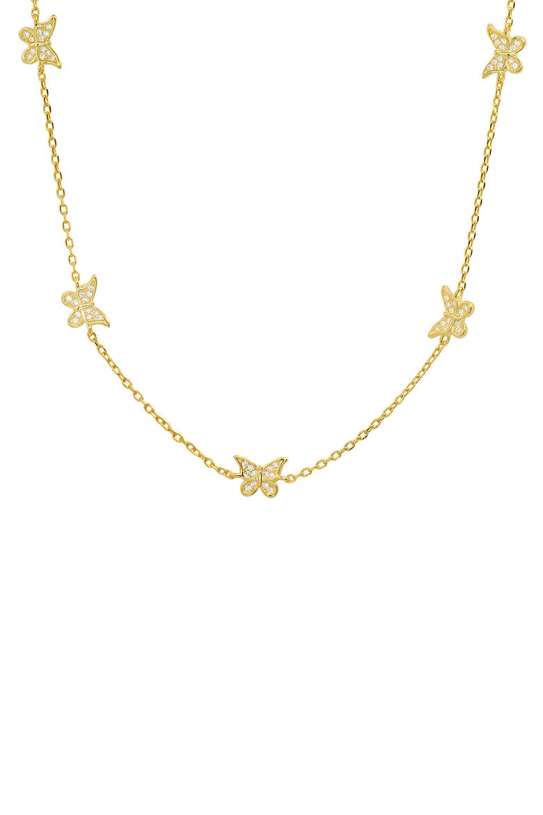 Sterling Silver CZ Butterfly Station Necklace, Main, color, GOLD