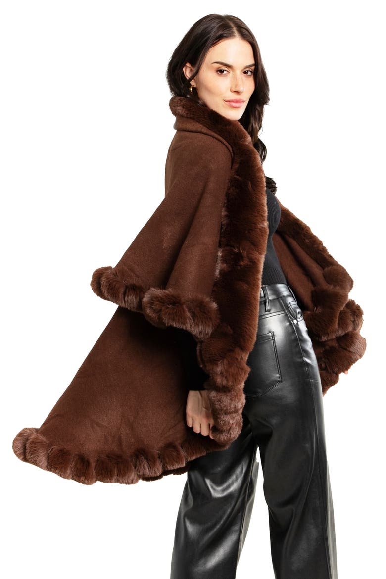 Tiered Faux Fur Cardigan, Alternate, color, BROWN