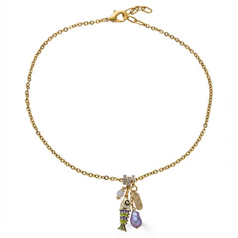 Fish and Pearl Charm Necklace