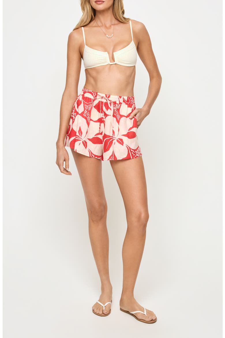 Rio Linen Cover-Up Drawstring Shorts, Main, color, HIBISCUS BLOOM
