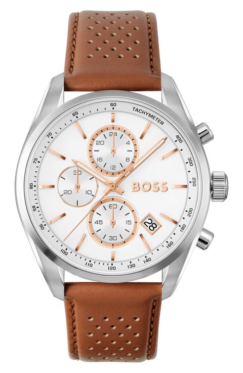 Grand Prix Chronograph Leather Strap Watch, 44mm