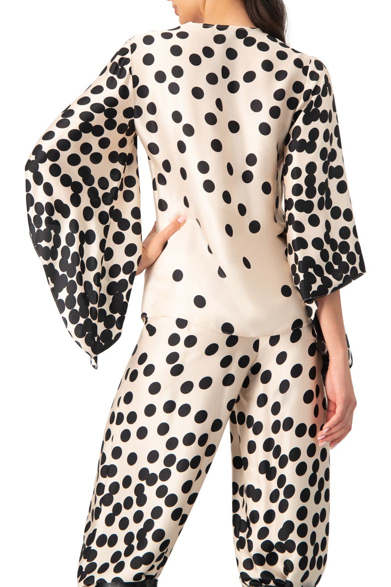 Polka Dot V-Neck Blouse with Wide Sleeves, Alternate, color, Natural