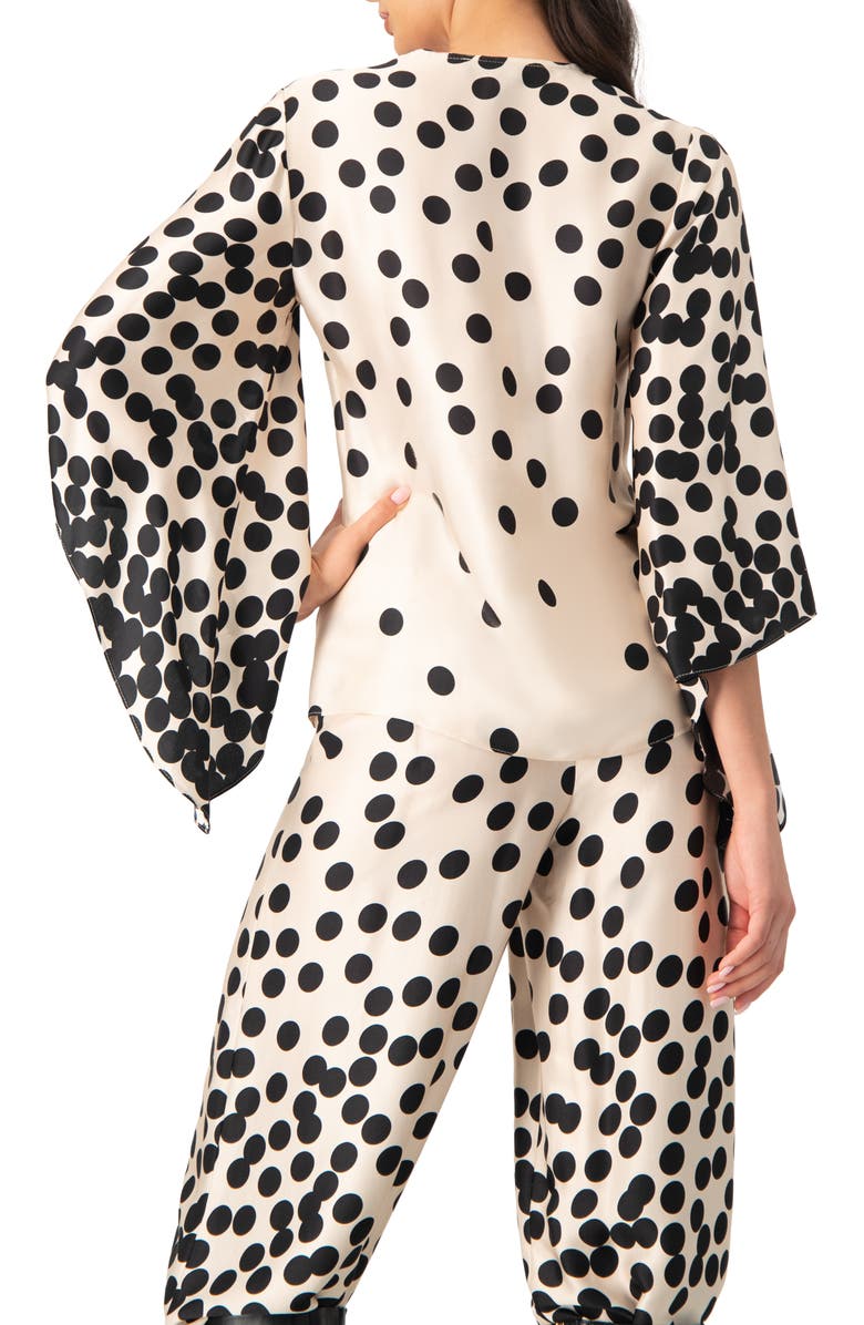 IVONNE Polka Dot V-Neck Blouse with Wide Sleeves, Alternate, color, Natural