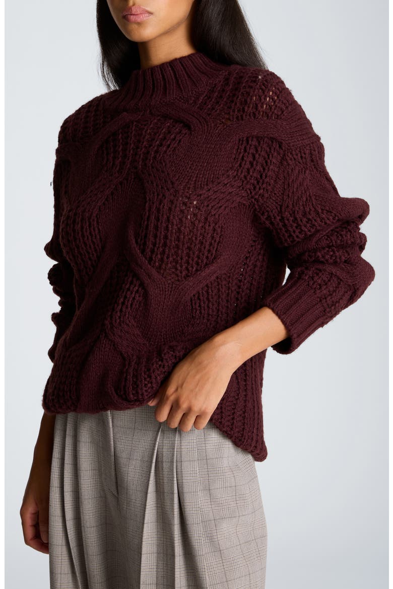 Oversized Cable Knit Mock Neck Sweater, Alternate, color, SUGAR BEET