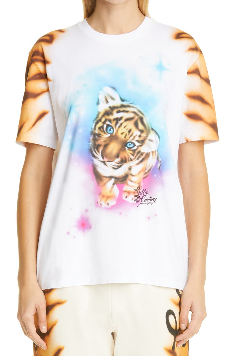 Stella McCartney Tiger Print Logo Cotton Graphic Tee, Main, color, 