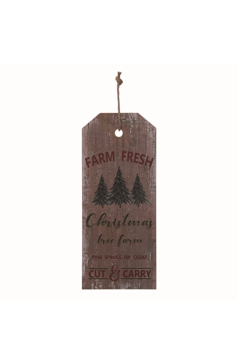 Transpac Wood Brown Christmas Tree Tag Wall Accent Decoration, Main, color, Brown