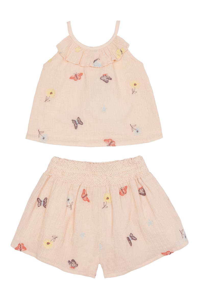 Keena Butterfly Embroidered Tank & Shorts Set, Main, color, LIGHT PEACH