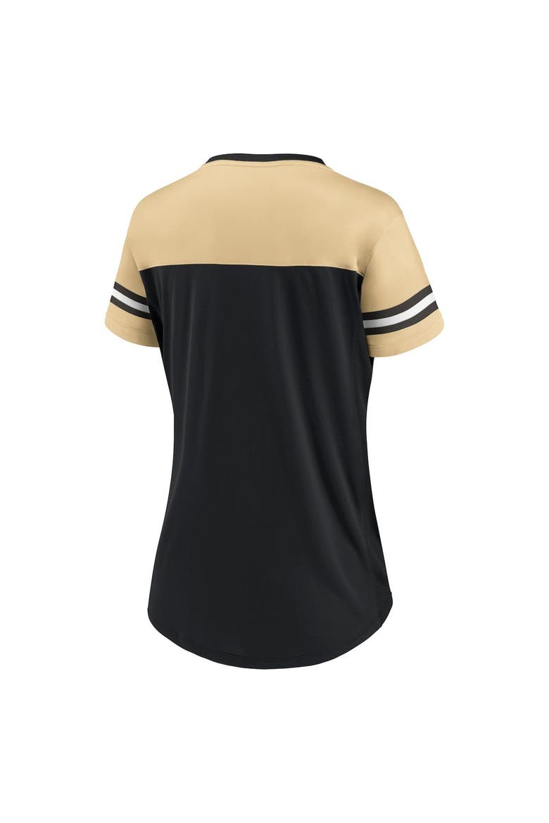 Women's Fanatics Branded Black/Vegas Gold New Orleans Saints Blitz & Glam Lace-Up V-Neck Jersey T-Shirt, Alternate, color, Black
