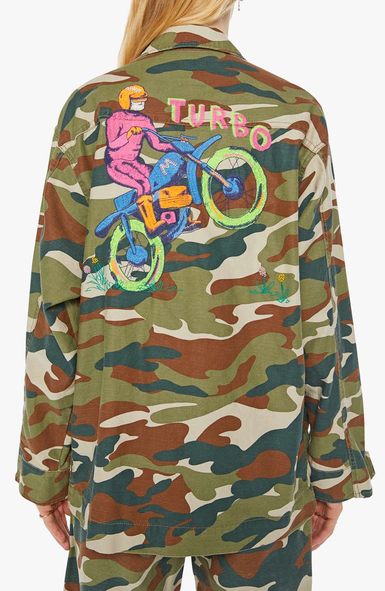 MOTHER The Foxhole Embroidered Detail Camo Print Cotton Jacket, Alternate, color, Master Of Disguise