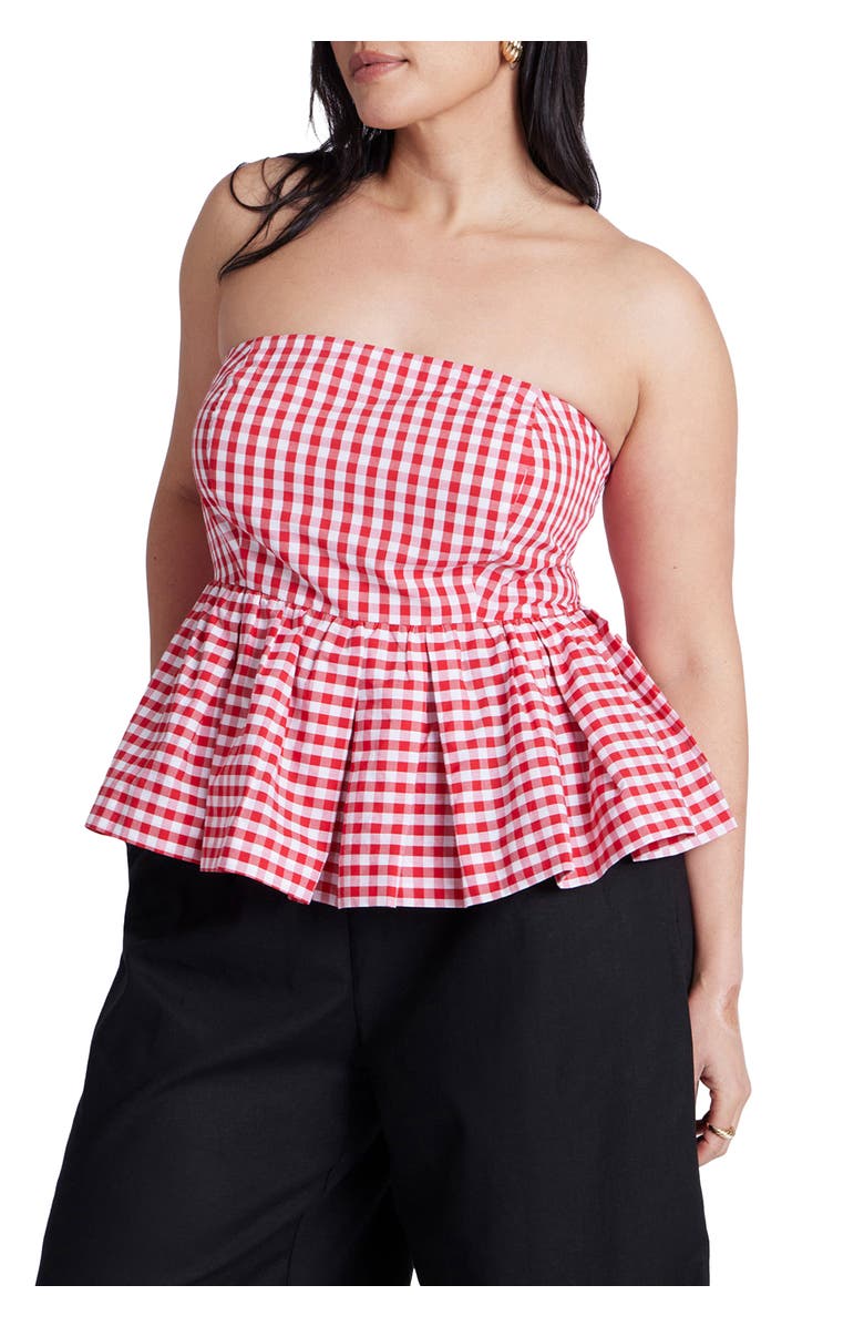 ELOQUII Gingham Peplum Top, Main, color, Spring Gingham Red