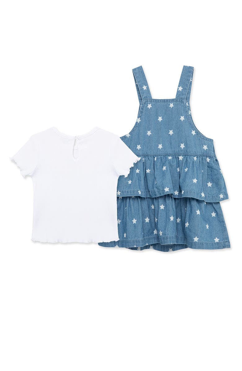 Little Me Star Print Chambray Jumper & T-Shirt Set, Alternate, color, 