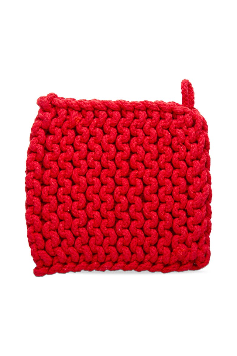 Red Crocheted Cotton Trivet Potholder Set of Four Heat Resistant, Alternate, color, Red