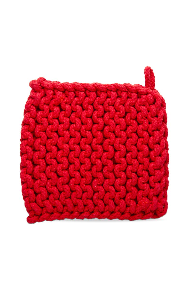 tag Red Crocheted Cotton Trivet Potholder Set of Four Heat Resistant, Alternate, color, Red