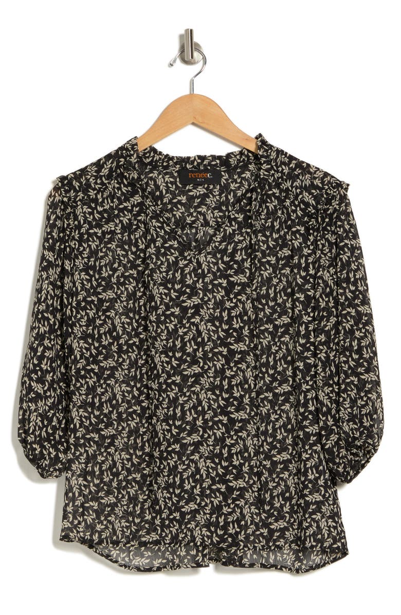 Renee C Floral Print Split Neck Balloon Sleeve Top, Alternate, color,