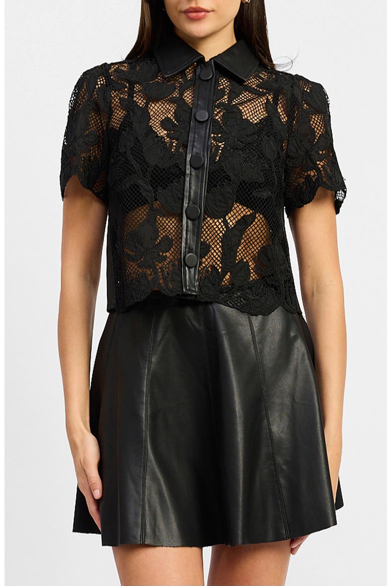 Aileen Lace Short Sleeve Shirt, Main, color, BLACK