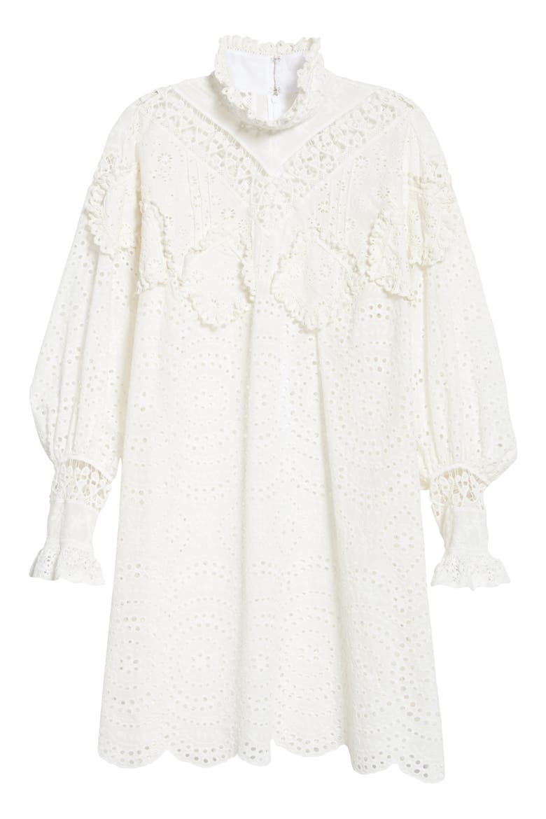 Eyelet Collage Long Sleeve Dress, Alternate, color, WHITE