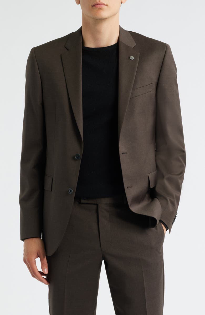 AllSaints Ross Slim Fit Solid Brown Stretch Wool Suit, Alternate, color, Brown