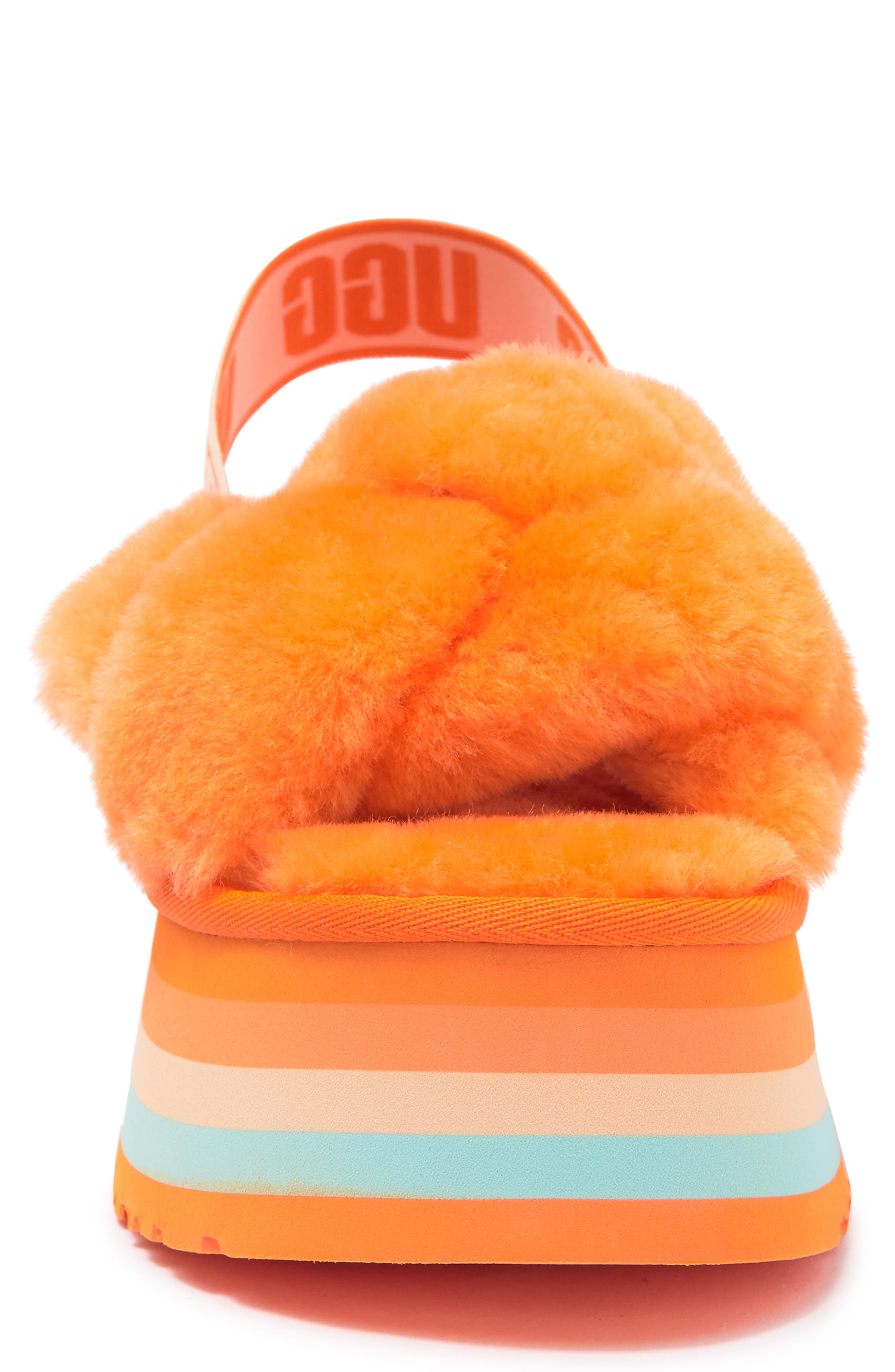 Disco Knot Genuine Shearling Slide, Alternate, color, MANDARIN