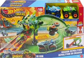 Monster Trucks Sharks vs. Dinos Dragon Destruction Playset